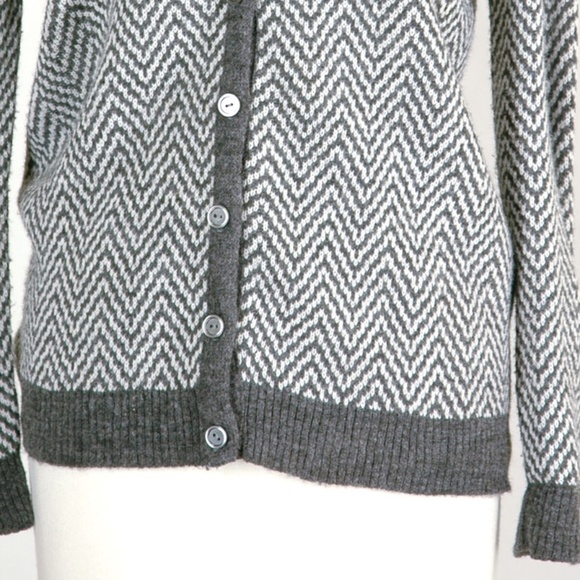 70s Gray Stripe Cardigan Sweater Vintage Chevron S - Picture 5 of 6
